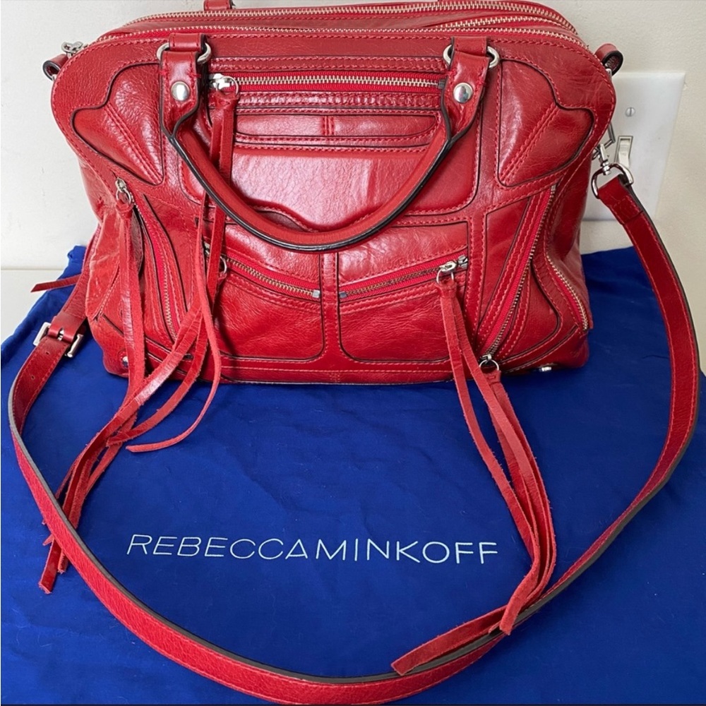 Rebecca Minkoff Love Spell Red Leather Fringe Tri Zip Shoulder Bag NWOT
